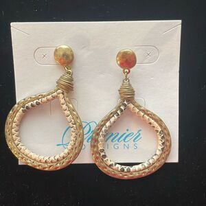 Premier Designs Womens Drop‎ Dangle Gold Tone Earrings Hammered Design New